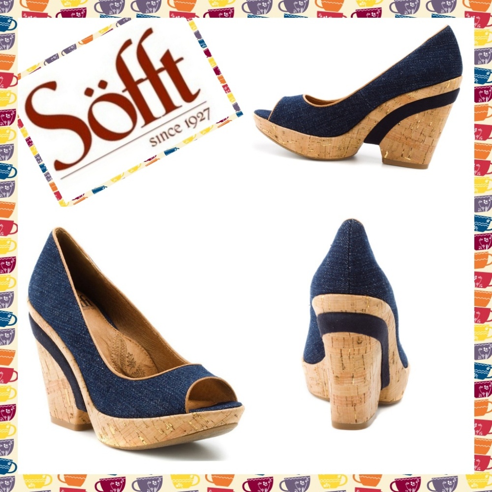 Sofft Denim Open-toe Wedge Heels